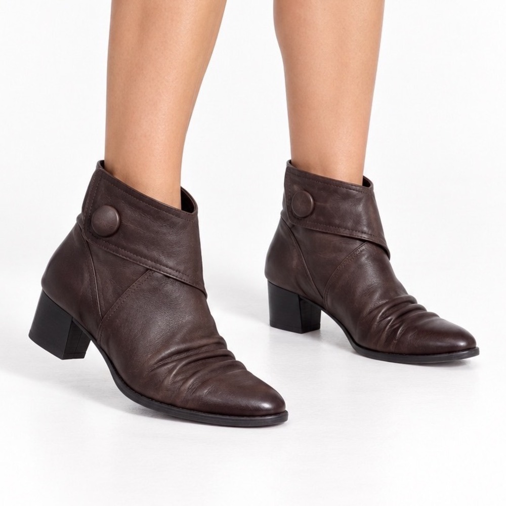 David Tate Vintage Y2K Taryn Brown Leather Ruched Ankle Boots Women's Size 7